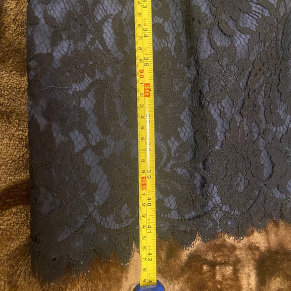 Lovely Navy Silk Black Lace Brooks Brothers Sleeveless Sheath Dress Size 6 - Picture 14 of 15